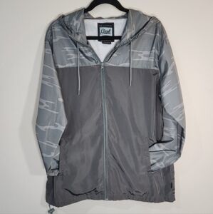Mens Beautiful Gaint Green Camo & Gray Zip-Up Windbreaker Sz Large
